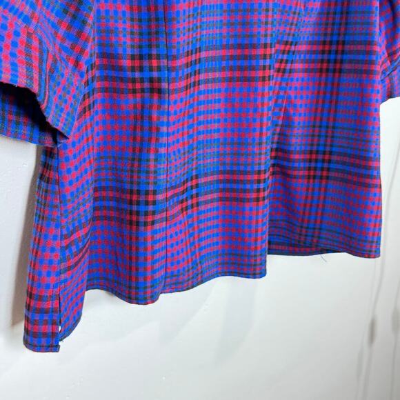 Eloquii Womens Plus Size Blouse Ballon Sleeve Plaid Round Neck Blue Pink Size 18 - Picture 4 of 7